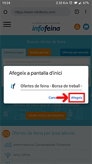 Selecciona la opció 'Afegeix a la pantalla inici'